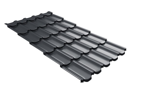 Металлочерепица квинта плюс с 3D резом 0,5 Satin RAL 7024 мокрый асфальт купить в Обнинске
